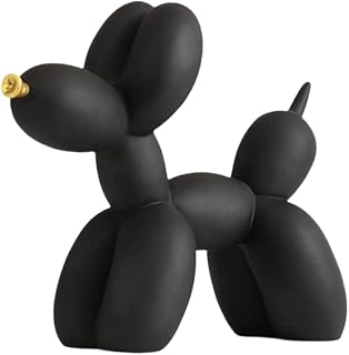 Vivid Graffiti Colorful Balloon Dog Figurine Ornament, Eye-catching Decoration for Living Room and Office (Black Gold Mouth)