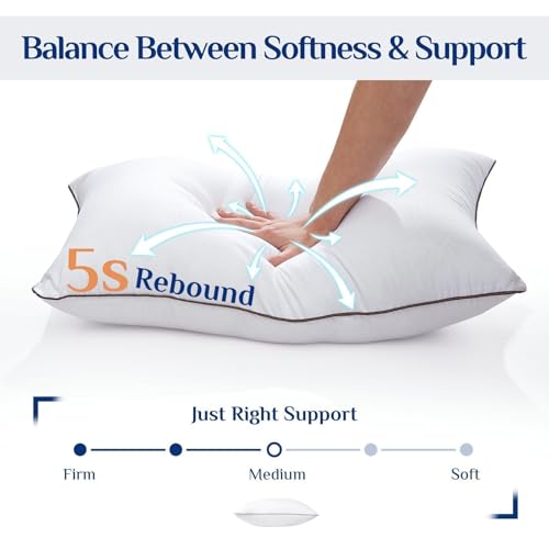 Image of JOLLYVOGUE Pillows Queen Size Set of 4, Cooling and Firm Pillows with Oeko-Tex Certified Down Alternative Filling for Side, Back, and Stomach Sleepers, Hotel Collection