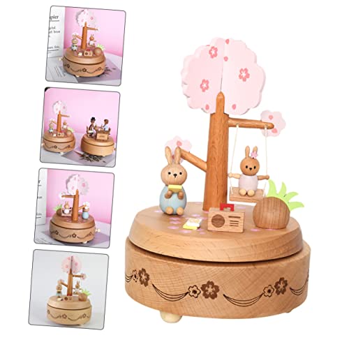 Caja de música de madera de conejo para relajar ambientes y decorar estantes 5