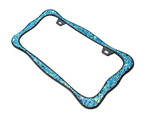 Creathome 3D Shining License Plate Frame, Black Powder Coated with Chunky Gliter, Pure Zinc Alloy Metal