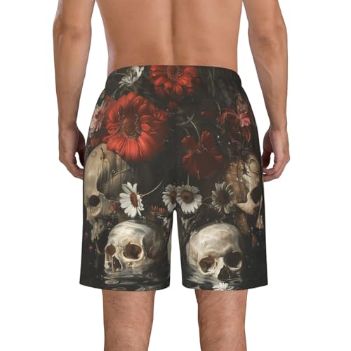Men's Quick Dry Swim Shorts Skulls and Flowers Baroque Style Oil Painting Beach Trunks with Pockets2