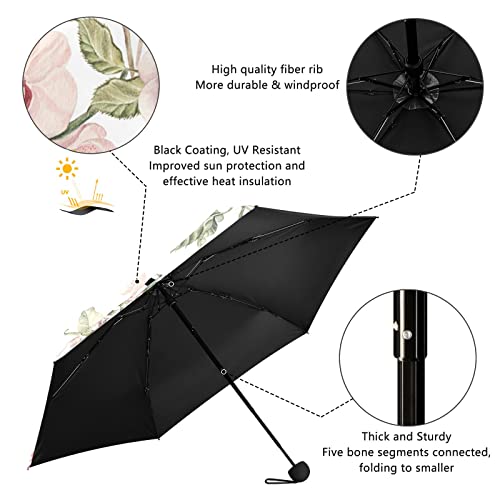 Qwthum Uv Sun Umbrella Compact Folding Travel Umbrella For 99% Uv Protection Windproof Rainproof Small Light Fashion Parasol For Men And Women Gift Pink Rose #TOP3