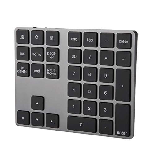 Numeric Keypad, Rechargeable Aluminum Alloy 34 Keys Mini Bluetooth Numpad, Slim External Numpad Keyboard Data Entry Support Windows, iOS, Android System