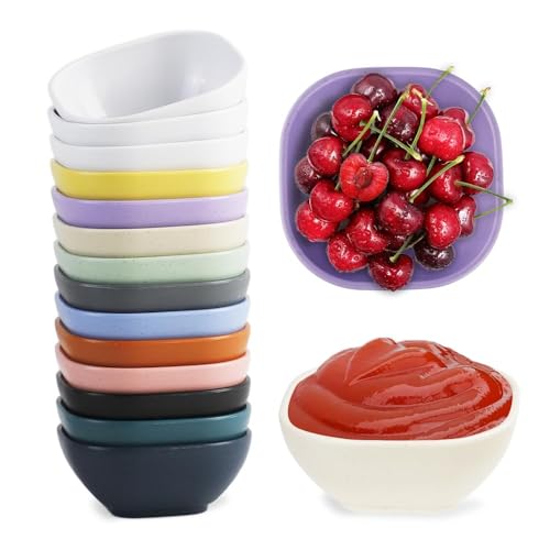 Mulaibdin 14 Pcs Dipping Bowls Plastic, Dip Bowls Small, Soy Sauce Dish, Reusable & Unbreakable Serving Prep Bowls for Dips, Mini Tapas Snack Dishes Coloured for BBQ, Party, Dishwasher Safe
