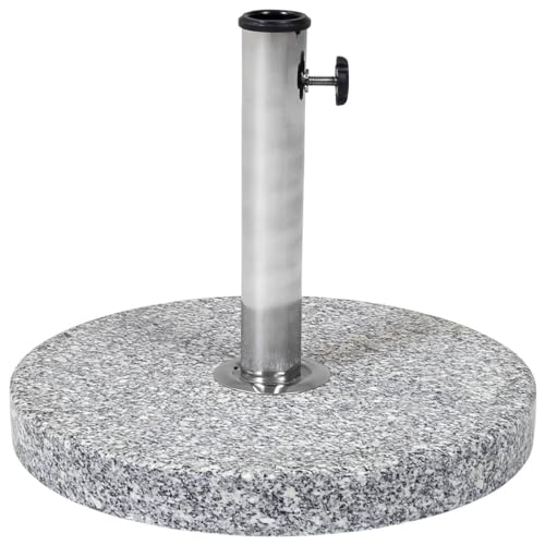CHARLES BENTLEY Outdoor, Garden, Patio, 15kg Round Granite Parasol Base Umbrella Stand, With Adjustable Pole, For Flat Surfaces, Made Of Granite And Stainless Steel, With Tightening Screw, (40x33.5cm)