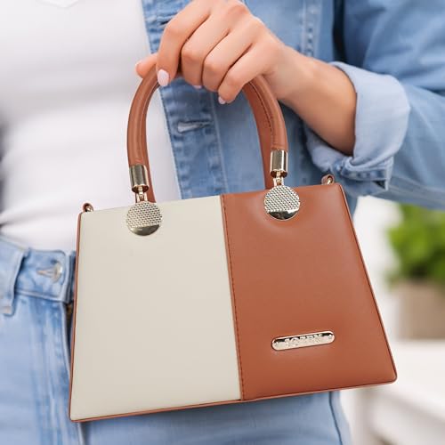 Image of Gold Rose Women's Elegant Color Block Handbag - Stylish Top Handle Purse for Office, Party & Daily Use | Premium Structured Ladies Hand Bag
