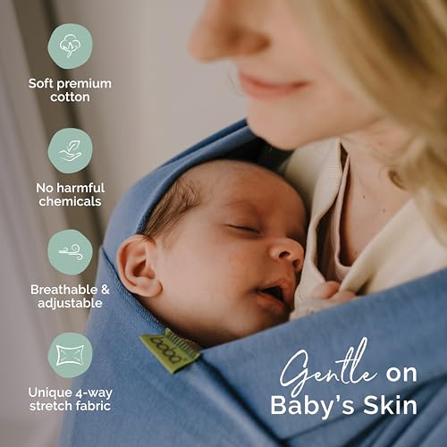 Boba Baby Wrap Carrier Newborn to Toddler - Stretchy Baby Wraps Carrier - Baby Sling - Hands-Free Baby Carrier Wrap - Baby Carrier Sling - Baby Carrier Newborn to Toddler 7-35 lbs (Vintage Navy Blue)