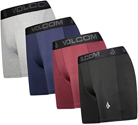 Volcom Mens Boxer Briefs 4 Pack Poly Spandex Performance Boxer Briefs Underwear (Black/Blue/Grey/Red, X-Large)