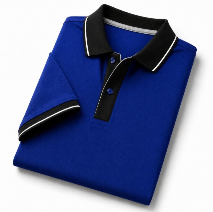 t.n.x Men's Polo T-Shirt, White with Black Tipped Collar and Cuffs-picture-24