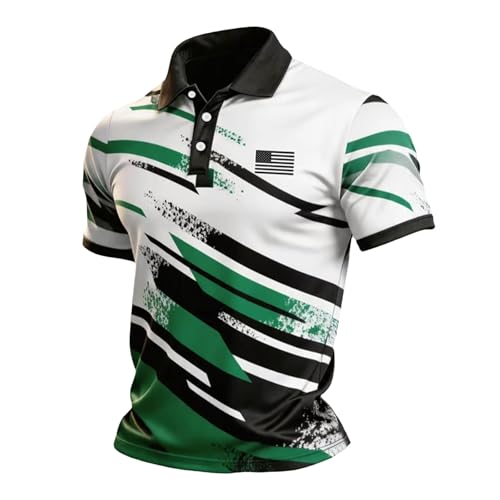 JPLZi Freedom Shirts for Men, Mens Shirts Short Sleeve, Men's American Flag Polo Shirt Patriotic Quick Dry Short Sleeve Performance Moisture Wicking Athletic Golf Shirt Green L
