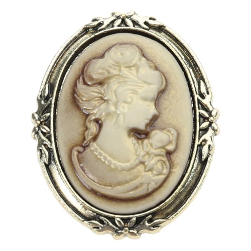 Lady Pattern Charm Brooch, Cameo & Bronze, Exquisite Crystal Design,