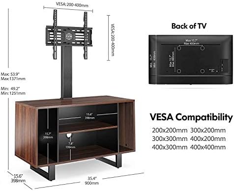 FITUEYES TV Cabinet with Swivel Mount for 32"-55" TV Height Adjustable TV Stand Bracket with Wood Media Storage Shelves Compartment Entertainment Console for Living Room 90cm Walnut
