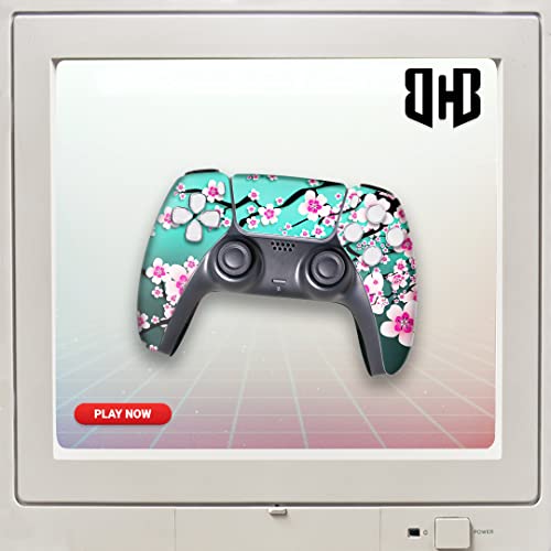 Cherry Blossom Custom PS-5 Controller Wireless compatible with Play-Station 5 Console by BCB Controllers | Proudly Customized in USA with Permanent HYDRO-DIP Printing (NOT JUST A SKIN)