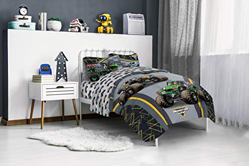 Image of Jay franco Monster Jam MJ Life 5 Piece Full Bed Set-Includes Reversible Comforter&Sheet Set-Bedding Features Grave Digger, Max-D, Megalodon-Super Soft Microfiber-(Official Monster Jam Product) | Grave Digger Megalodon, Bed in a Bag, Comforter Sheets Pillowcases, Soft Microfiber, Machine Washable, Boys Gift