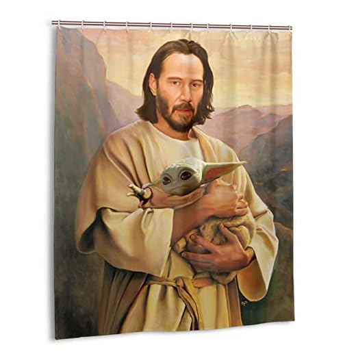Funny Shower Curtain with Saint-K Holding Baby-Y Waterproof Shower Curtain Set 60x72in, Bathroom Decor/Gift