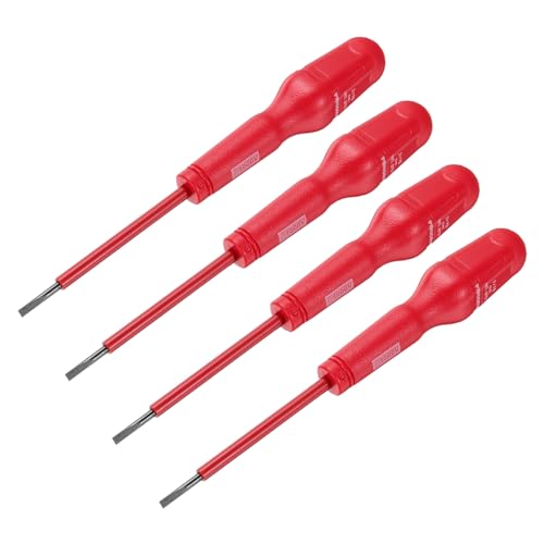 QUARKZMAN 4pcs 1000v Destornillador Eléctrico Aislado Magnético Ranurado 3mm x 75mm CR-V Electricistas Destornilladores de Cabeza Plana, Rojo