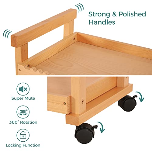 Viswin 37" H Art Cart Storage Organizer 3-Tier, Solid Beech Wood Rolling Utility Cart With Caster Wheels, Multifunctional Art Supplies Craft Cart Organizer, Trolley For Studio, Classroom, Kitchen #TOP3