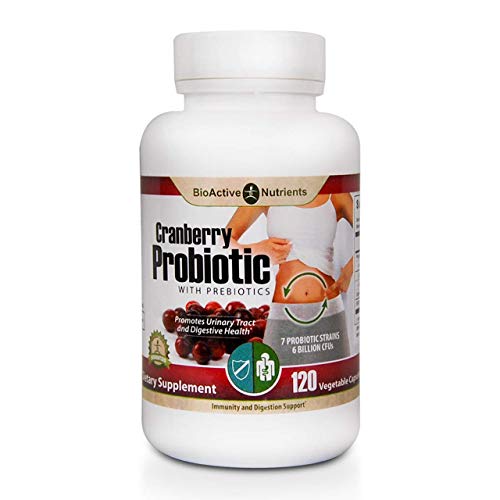 Bioactive Nutrients Cranberry Probiotics With Prebiotics, 120 Capsules, Women's Health Supplement - Supports Urinary Health, Digestive, Immune Support, 7 Strains, 6 Billion Cfu's #TOP20