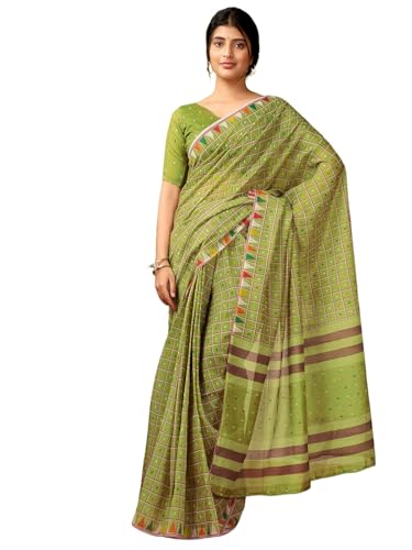 Image of Satrani Women's Chanderi Cotton Printed Ready To Wear One Minute Pre Pleated Readymade Saree with Unstitched Blouse Piece