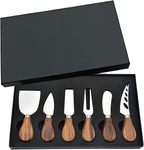 Lnwwrv Set de Couteaux à Fromage, Ensemble de 6 pièces en Acier Inoxydable avec trancheur, coupeur, Fourchette et Couteau à tartiner pour Plateaux de charcuterie