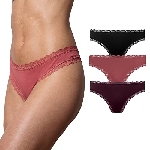 Snocks Spitzentanga 3er Set Gr. M I Sexy Damen Tanga I Tangas mit Baumwollanteil I Underwear Women I Hot Unterwäsche Damen I Slip Damen I Angenehme Passform für jeden Körpertyp I Mix 2