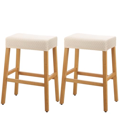 Image of YISUN Stool Covers Rectangle - 2 Pack Stretch Waterproof Saddle Seat Cover Counter Bar Stools Bar Chairs Covers Kitchen Island Chairs Cushion Protector