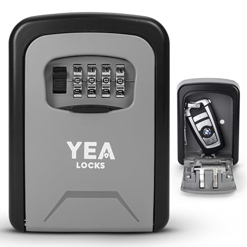 Key Safe Wall Mounted – Heavy Duty 4-Digit Combination Lock Box for Outdoor, Waterproof & Secure Key Lock Box for Spare Keys, Access Cards, and Valuables, Ideal for Home, Office, Garage and Rental