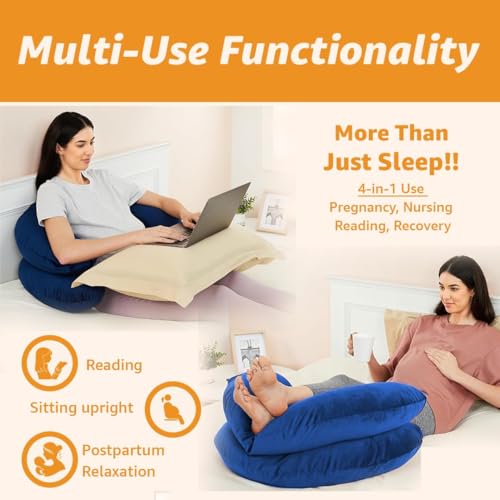 Image of Amazon Basics Velvet Full Body Pregnancy Pillow for Maternity,Baby Nursing,Full Body Support|C-Shaped-Washable Cover with Zip- Navy Blue