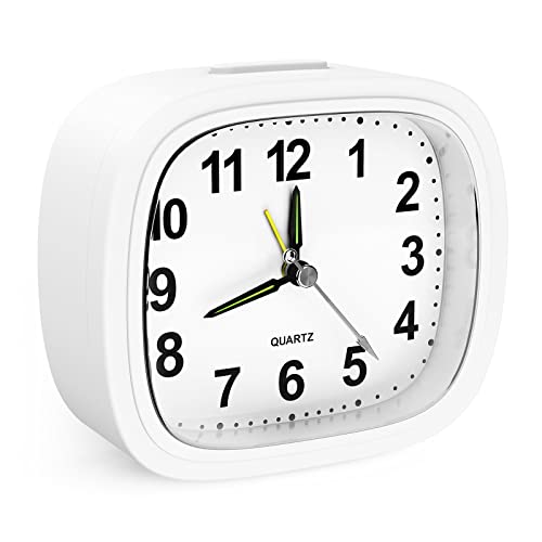 Ankilo Reloj Despertador Analógico, Reloj Despertador Digital Sin Tictac, Reloj Despertador Silencioso con Luz Nocturna y Función de Repetición para Dormitorio Sala Oficina, Blanco…