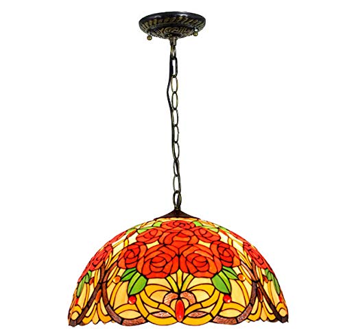 YNIYUJKL 50Cm Rose Pendant Light, Tiffany-Style Stained Glass Ceiling Hanging Lamp Chandelier Lighting For Living Room Dining Room Bedroom Bar