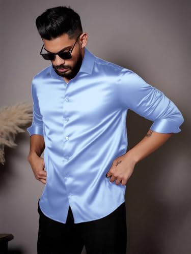 Image of IndoPrimo Men's Stylish Solid Satin Casual Shirt for Men Full Sleeve