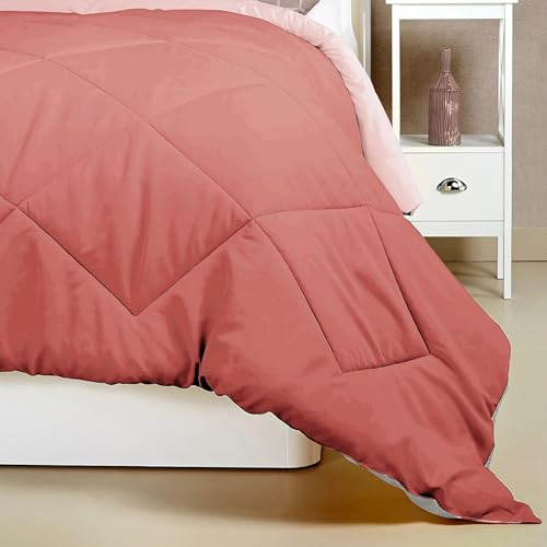 Image of HOMEKART 220 GSM Microfiber Reversible Comforter for Double Bed,Ultra Soft, Skin-Friendly & Hypoallergenic Solid Blanket|Lightweight Cozy & Machine Washable (Candy Pink)