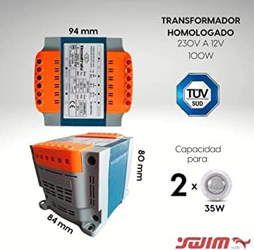 SWIMHOME Pack Iluminación Piscina | 2 Focos LED de Superficie + Control Remoto ON/Off + Transformador | ABS Blanco Resistente | Ø29 cm 35W 12V/AC RGB 2 Hilos | Transformador 100W 12V/AC