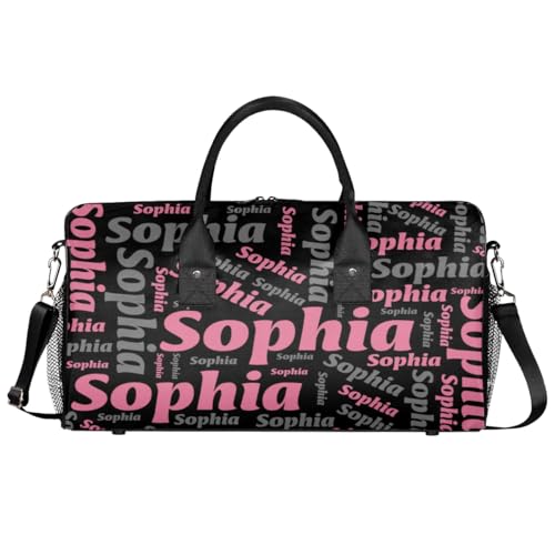 TropicalLife Personalized Duffel Bag Custom Name Sport Gym Bag Duffle Dance Bag Weekender Bags for Women Black Pink Gray
