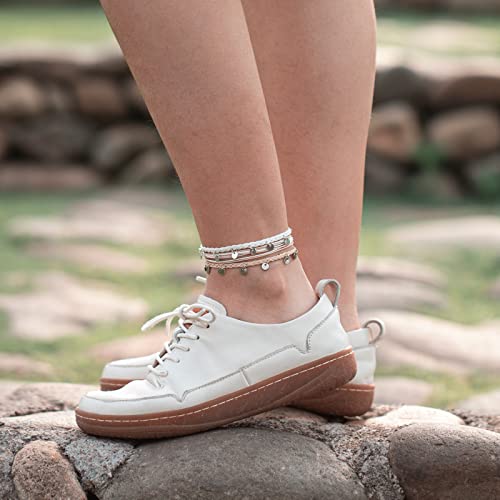 Fancy Shiny Boho Ankle Bracelets Waterproof String Anklets Braided Rope Anklet Beach Surfer Anklets Cute Coin Foot Jewelry For Women Teen Girls(White) #TOP2