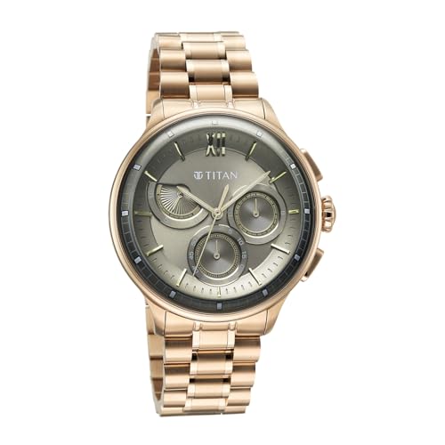 Image of Titan Classique Half Cut Chronograph Quartz Analog with Anthracite Dial Carnation Gold Stainless Steel Strap Watch for Men - 90218WM01
