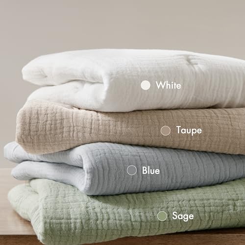 Harbor House Cotton Muslin Quilt Set Sage Full/Queen, Crinkled Texture with Embroidered Tacking, Lightweight All Season Comfort, 250GSM Fill, Oeko-TEX Certified, Includes Matching Shams by Harbor House Blue - Used condition - Image 5