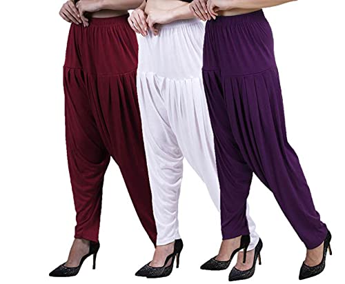 Image of CASUALS Women's Regular Fit Viscose Drawstring Patiala Harem Pants Combo Pack 3