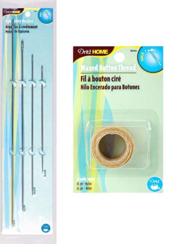 Dritz 4 Pack Upholstery Needles + Dritz Waxed Button Thread (Natural - 20 Yards) -- Complete Upholstery Sewing Kit