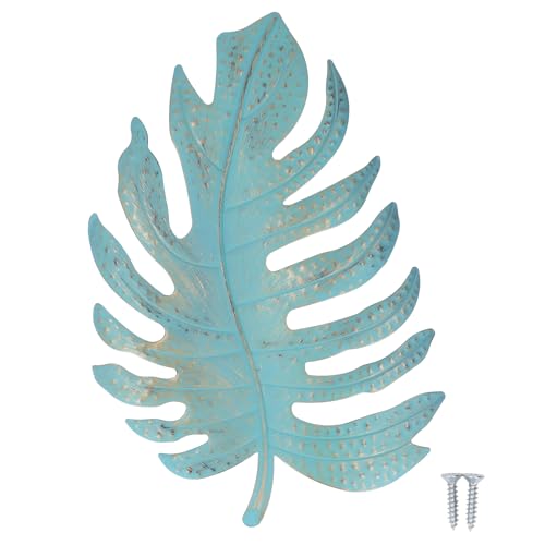 Décoration murale métal bleue : feuillage tropical chic pour patio