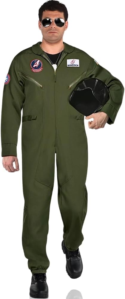 Top Gun Maverick Flight Costume Jumpsuit with Zipper - Green