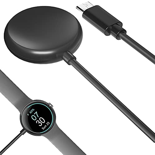 Miimall Ladekabel Kompatibel mit Google Pixel Watch Ladegerät, Typ-C Magnetisches Aufladen Induktive Ladestation Kabelloses Ladegerät für Google Pixel Watch 2022 Schwarz Cover