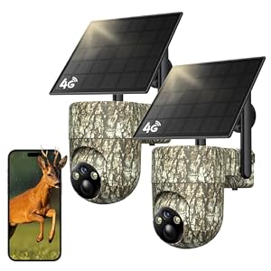 4G LTE Cellular Trail Cameras, 360° View Live Streaming Game Camera Built-in SIM Card with PIR Motion Activated, 2K Night Vision, No WiFi Needed IP65 Solar Security Camera Camo Print-2 Pack