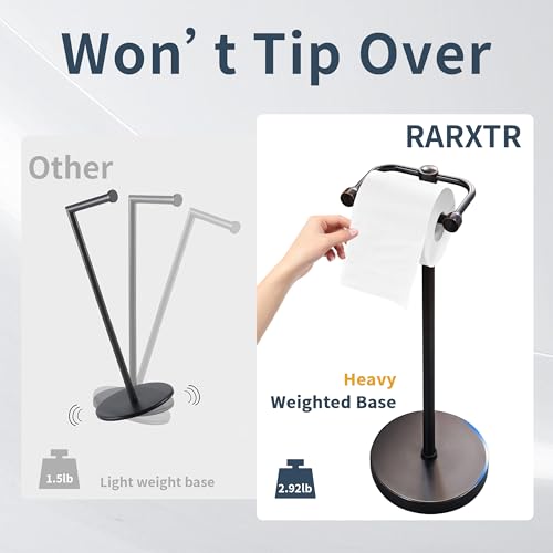 Image of RARXTR Toilet Paper Holder Stand, Post Pivoting Design Free Standing Toilet Paper Holder, SUS304 Stainless Steel Toilet Paper Roll Holder, Heavy Stable Base (Oil Rubbed Bronze)