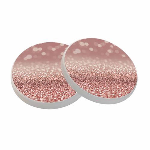 oFloral Rose Gold Coasters for Drinks Luxury Glitter Hazy Dreamlike Cups Place Mats for Home Decor Set of 2, 4 Inch