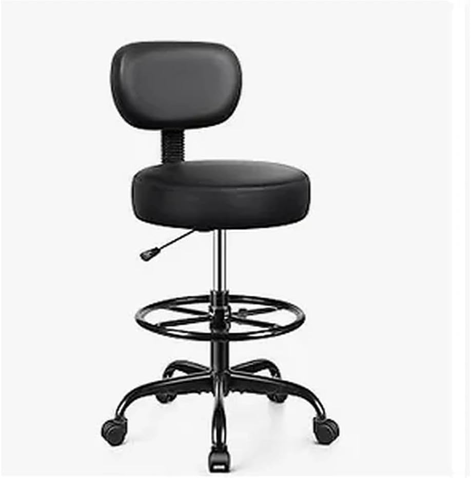 Rolling Shop Stool with Wheels, Mechanics Stool Chair with Backrest, Adjustable Height Heavy Duty Swivel Task Chair with Storage Tray for Garage, Shop, Auto Repair, Salon - Black