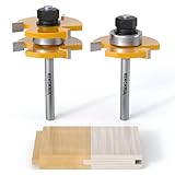 REKCKRUL 2 PCS Professional Tongue and Groove Router Bit Set, 1/4 Inch Shank, 3 Teeth Adjustable T-Shape Wood Milling Cutter for Cabinets, Flooring, and Woodworking