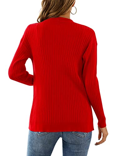Lienridy Women's Long Sleeve Knit Sweater Open Front Cardigan Button Outerwear, Red, S #TOP3