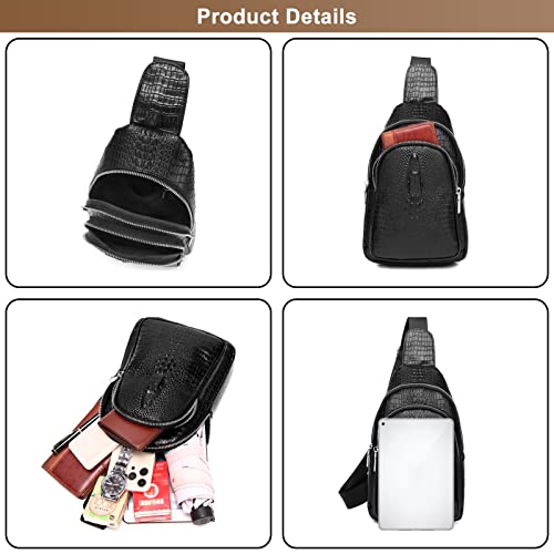 Handmade Genuine Leather Crossbody Sling Bag for Men Waterproof Crocodile Embossing Shoulder Chest Day Pack Backpacks4