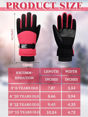 Image of SATINIOR 2 Pairs Kids Waterproof Winter Snow Gloves Ski Gloves for Boy Girl Outdoor Warm Thickening Snowboard